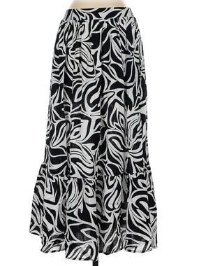Rachel Zoe Black & White Abstract Print Tiered Maxi Skirt
